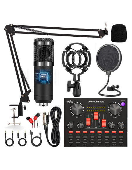 Kit de Podcast BM800 V8 Pro con Micrófono y Mezclador