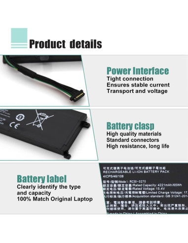 Batería Razer RC30-0270 para Laptop Blade 15 2018-2019