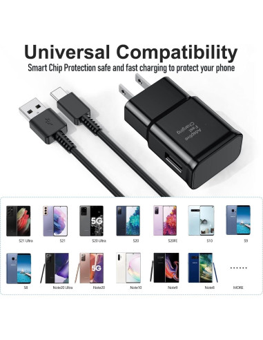 Cargador Rápido Samsung 15W + Cable USB Tipo C 2m Negro