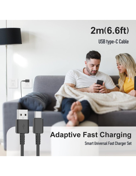 Cargador Rápido Samsung 15W + Cable USB Tipo C 2m Negro