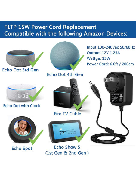 Cable de Alimentación F1TP 15W para Echo Dot y Show 5