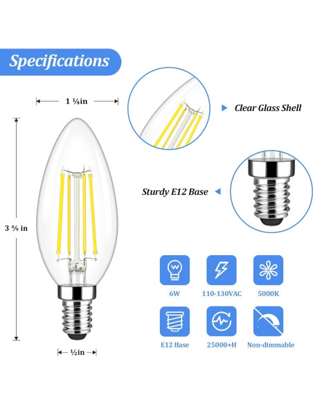 Bombillas LED Candelabra Brightever 6W Luz Diurna 5000K 5 Pzas