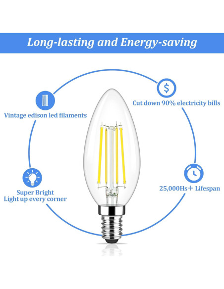 Bombillas LED Candelabra Brightever 6W Luz Diurna 5000K 5 Pzas