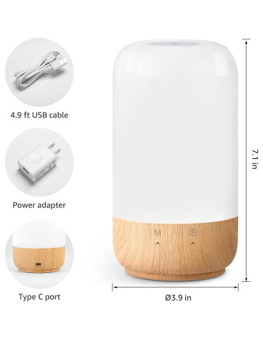 Lámpara de Mesa Lepro LED Táctil Regulable 350lm Madera