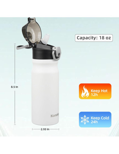 Botella de Agua Aislada Konokyo 18 oz Acero Inoxidable Blanca