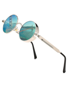 Gafas de sol redondas steampunk HJSUN10 con lentes UV400