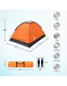 Carpa de Camping Wakeman para 2 Personas Impermeable Naranja 2