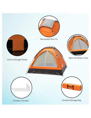 Carpa de Camping Wakeman para 2 Personas Impermeable Naranja