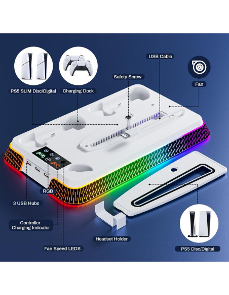 Estación de Enfriamiento y Carga PS5 LHFDIAN con RGB