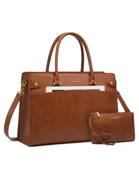 Bolsa Tote LOVEVOOK para Laptop 15.6" Cuero Marrón