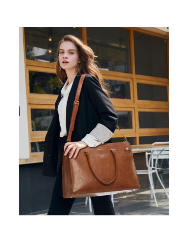 Bolsa Tote LOVEVOOK para Laptop 15.6" Cuero Marrón