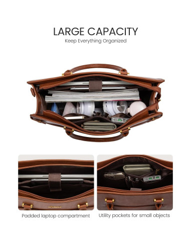 Bolsa Tote LOVEVOOK para Laptop 15.6" Cuero Marrón