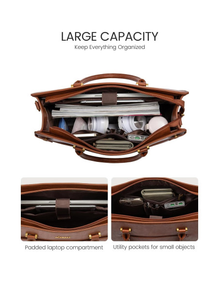 Bolsa Tote LOVEVOOK para Laptop 15.6" Cuero Marrón