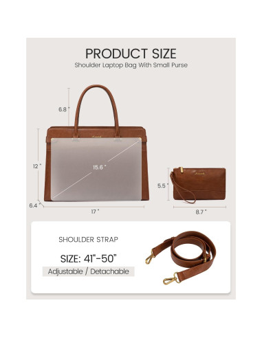 Bolsa Tote LOVEVOOK para Laptop 15.6" Cuero Marrón