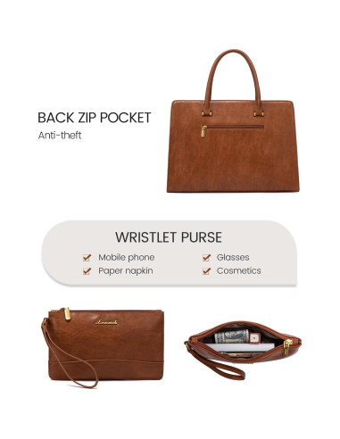 Bolsa Tote LOVEVOOK para Laptop 15.6" Cuero Marrón