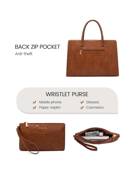 Bolsa Tote LOVEVOOK para Laptop 15.6" Cuero Marrón