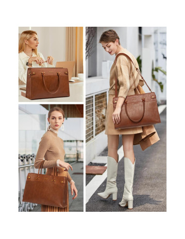 Bolsa Tote LOVEVOOK para Laptop 15.6" Cuero Marrón