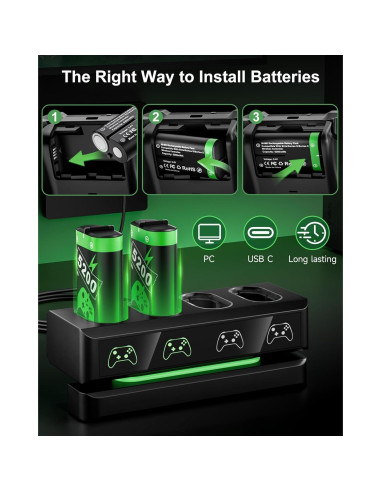 Paquete de Batería Recargable Honghao para Xbox 4x5200mAh