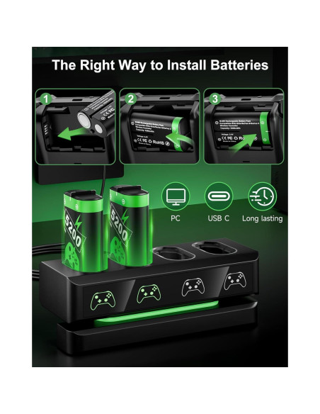 Paquete de Batería Recargable Honghao para Xbox 4x5200mAh