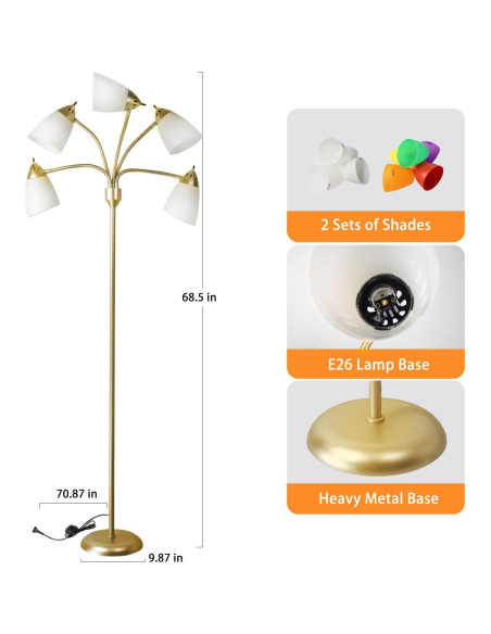 Lámpara de Pie DINGLILIGHTING 5 Luces Dorada Ajustable
