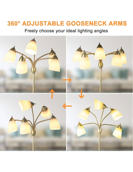 Lámpara de Pie DINGLILIGHTING 5 Luces Dorada Ajustable