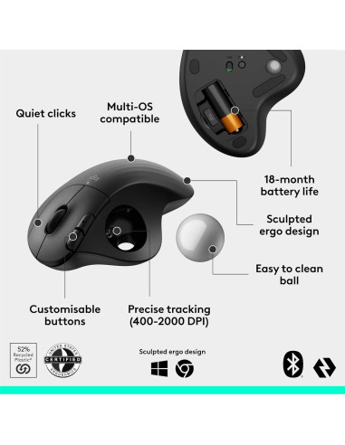 Logitech Ergo M575S Ratón Trackball Inalámbrico Ergonómico