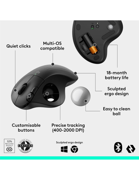 Logitech Ergo M575S Ratón Trackball Inalámbrico Ergonómico