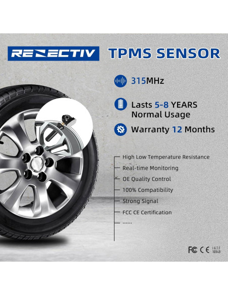 Sensor TPMS 315MHz RENECTIV para Ford y Lincoln - Set de 4