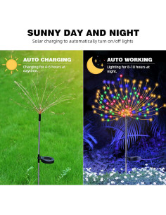 YOTOZU 2 PCS Luz Solar Fuegos Artificiales 120 LED Multicolor 2