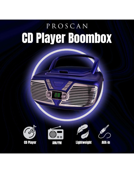 Boombox Retro Proscan CD Portátil AM/FM AUX 1.31 kg