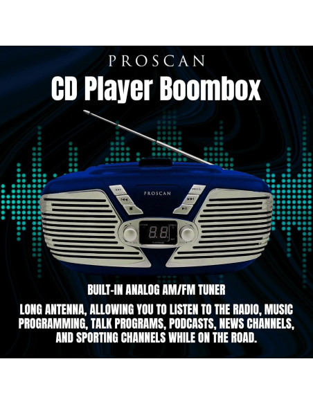 Boombox Retro Proscan CD Portátil AM/FM AUX 1.31 kg