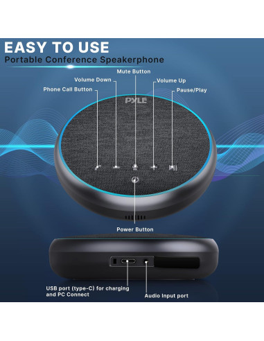 Altavoz de Conferencia Pyle BT Inalámbrico 10m USB-C y AUX