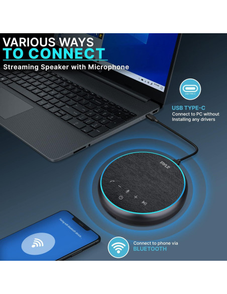 Altavoz de Conferencia Pyle BT Inalámbrico 10m USB-C y AUX