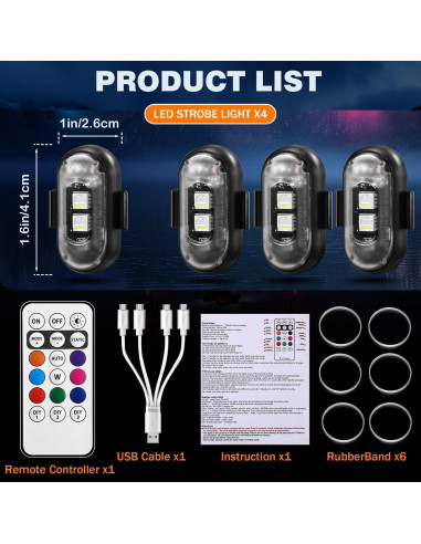 4 Luces Estroboscópicas LED Inalámbricas Suacopzar con Control Remoto