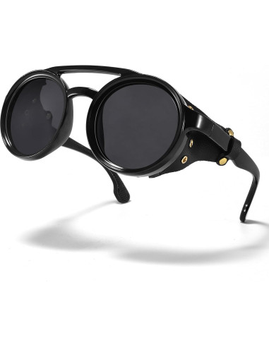 Gafas de sol Steampunk polarizadas con escudo de cuero 52mm