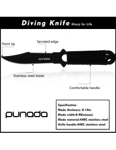 Cuchillo de Buceo Punada Negro con Funda y Correajes 2
