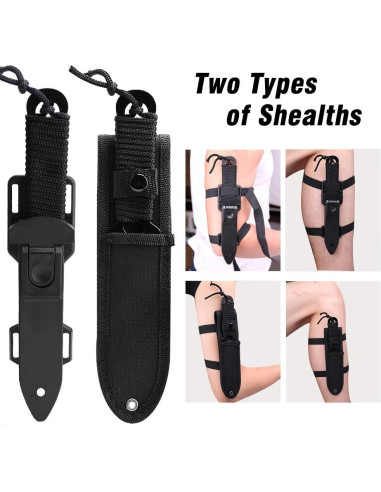 Cuchillo de Buceo Punada Negro con Funda y Correajes