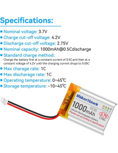 Batería LiPo 3.7V 1000mAh MakerHawk 4 Pcs con Conector 2