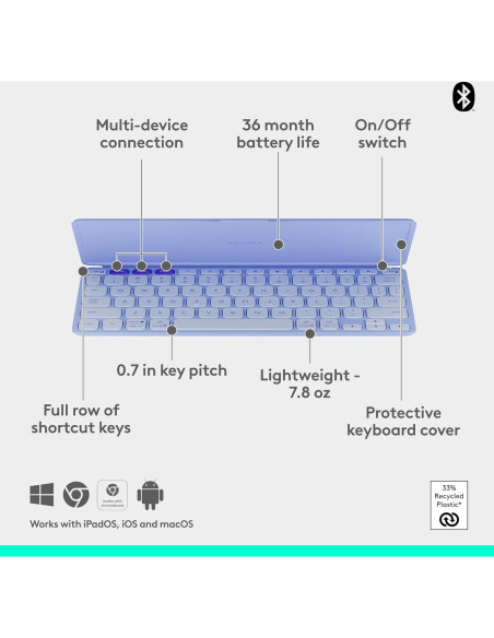 Teclado Bluetooth Logitech Keys-To-Go 2 Ultra Portátil Lila