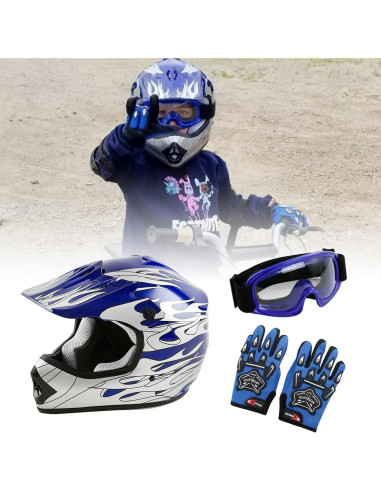 Casco de Motocross TCT-MOTORPARTS Pequeño Llama Azul