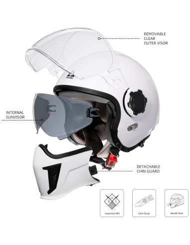 Casco Abierto TRIANGLE OP12A Blanco XXL para Motocicleta
