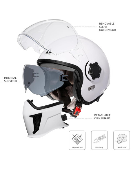Casco Abierto TRIANGLE OP12A Blanco XXL para Motocicleta