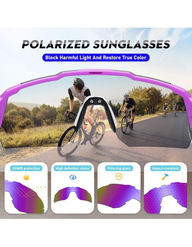 Gafas de Sol Polarizadas UV400 para Ciclismo y Correr - Púrpura