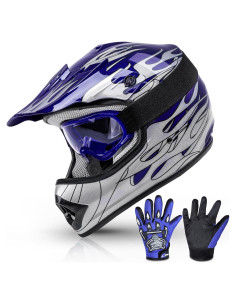 Casco SLMOTO Juvenil Motocross Llama Azul + Gafas + Guantes