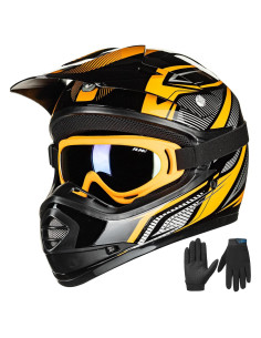 Casco ATV ILM para Niños XL Amarillo Negro con Gafas y Guantes