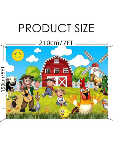Fondo de Fiesta Infantil Animales de Granja YRIOWMI 210x150 cm
