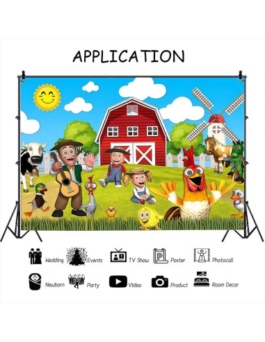 Fondo de Fiesta Infantil Animales de Granja YRIOWMI 210x150 cm
