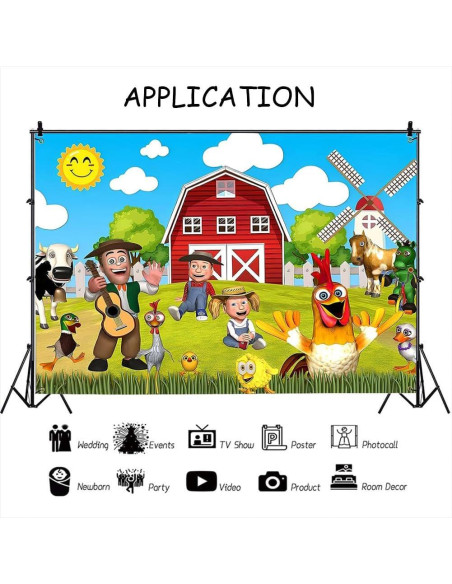 Fondo de Fiesta Infantil Animales de Granja YRIOWMI 210x150 cm