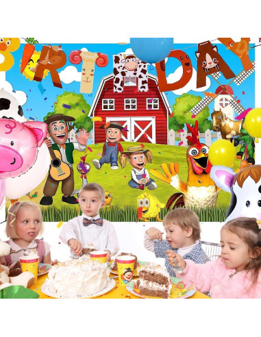 Fondo de Fiesta Infantil Animales de Granja YRIOWMI 210x150 cm