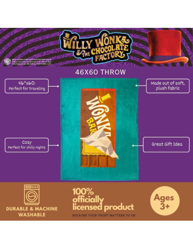 Manta Willy Wonka Franco 116x152 cm Suave y Lavable